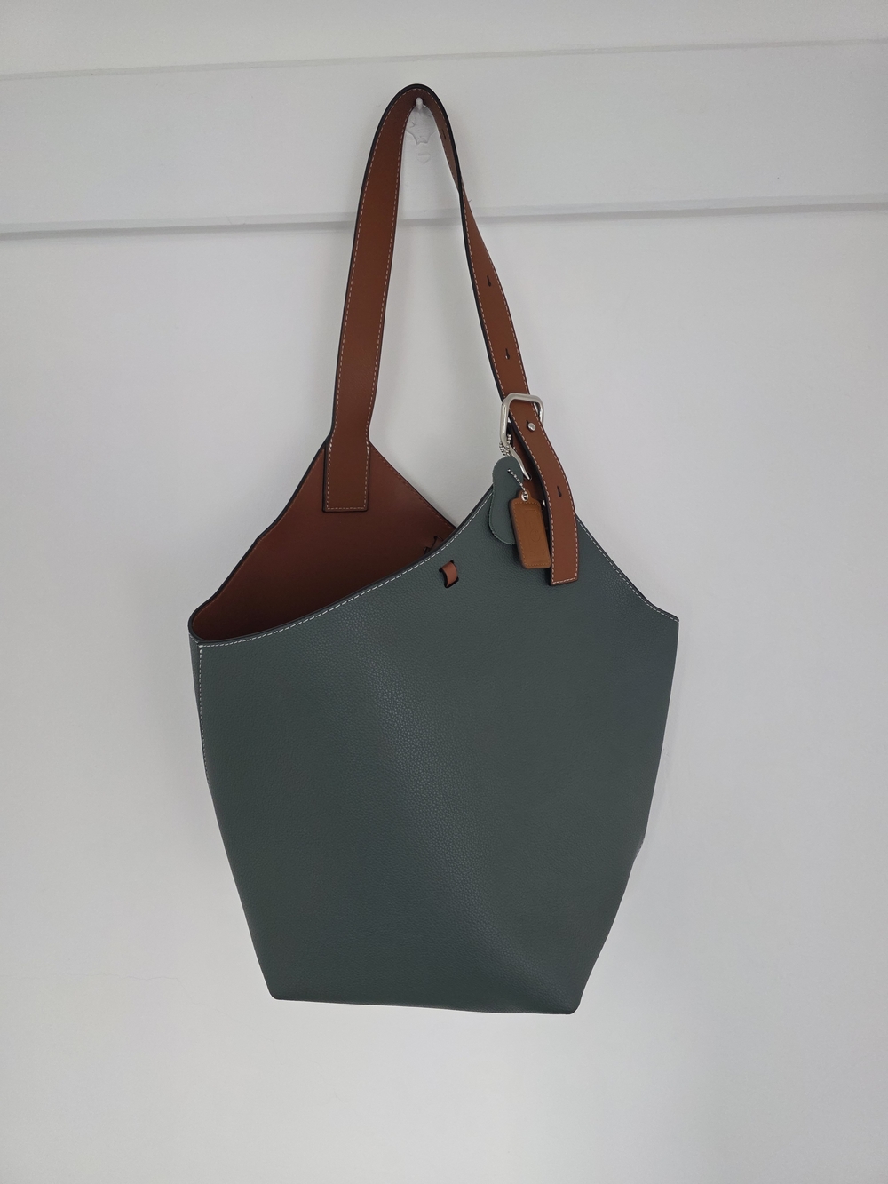 Two-Tone Green and Brown Tote Bag with Adjustable Strap